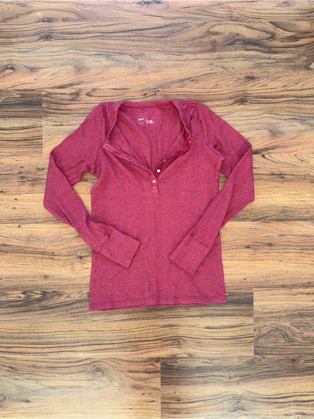 aerie Red Henley Waffle Weave